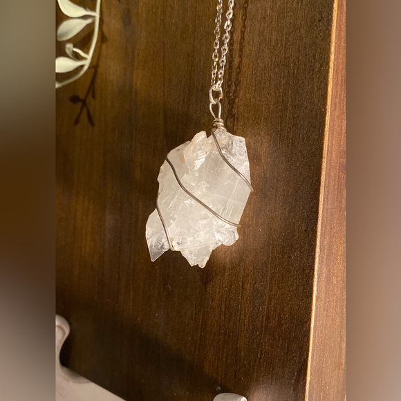 XL Irregular Clear Quartz Hand-Wrapped Hardwire Pendant...